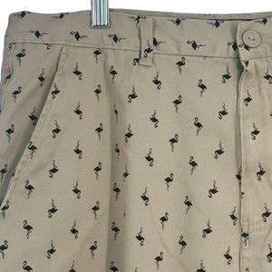 Twill Tan Men’s Shorts with Flamingos